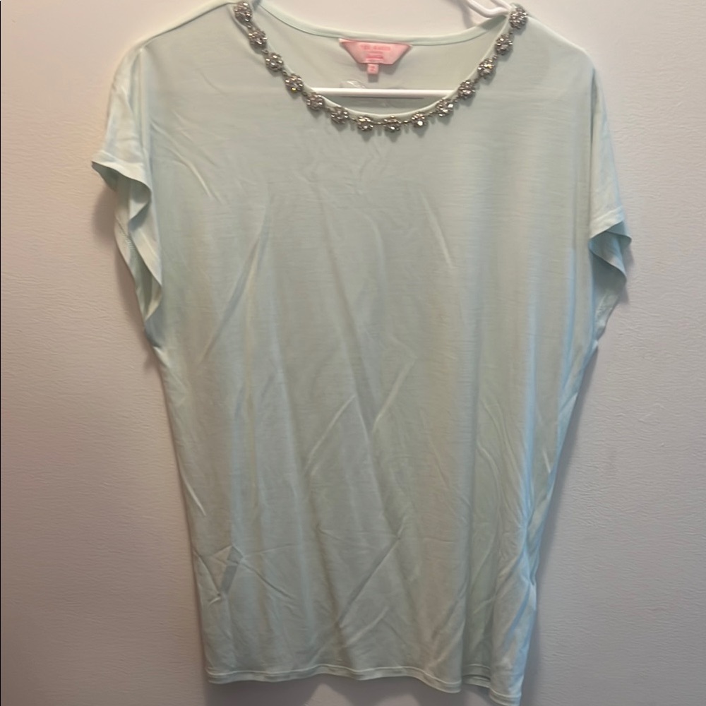 Ted Baker Blue Embellished Cap Sleeve T-Shirt